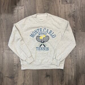 Abercrombie Fitch Monte Carlo Monaco‎ Tennis Graphic Sweatshirt Light Gray XS